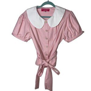Ambers Unique Boutique Womens Blouse Size Large Pink Belted Retro Fairytale